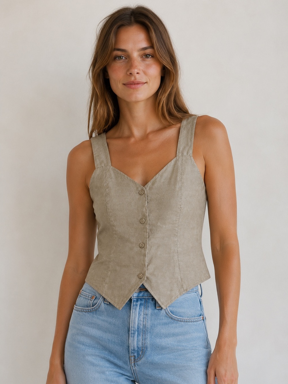 YFB Young Fabulous & Broke Linen Blend Button Front Peplum Vest Top M